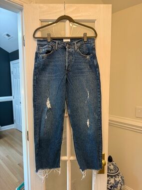 Boyish Dark Blue Distressed Straight-Leg Jeans